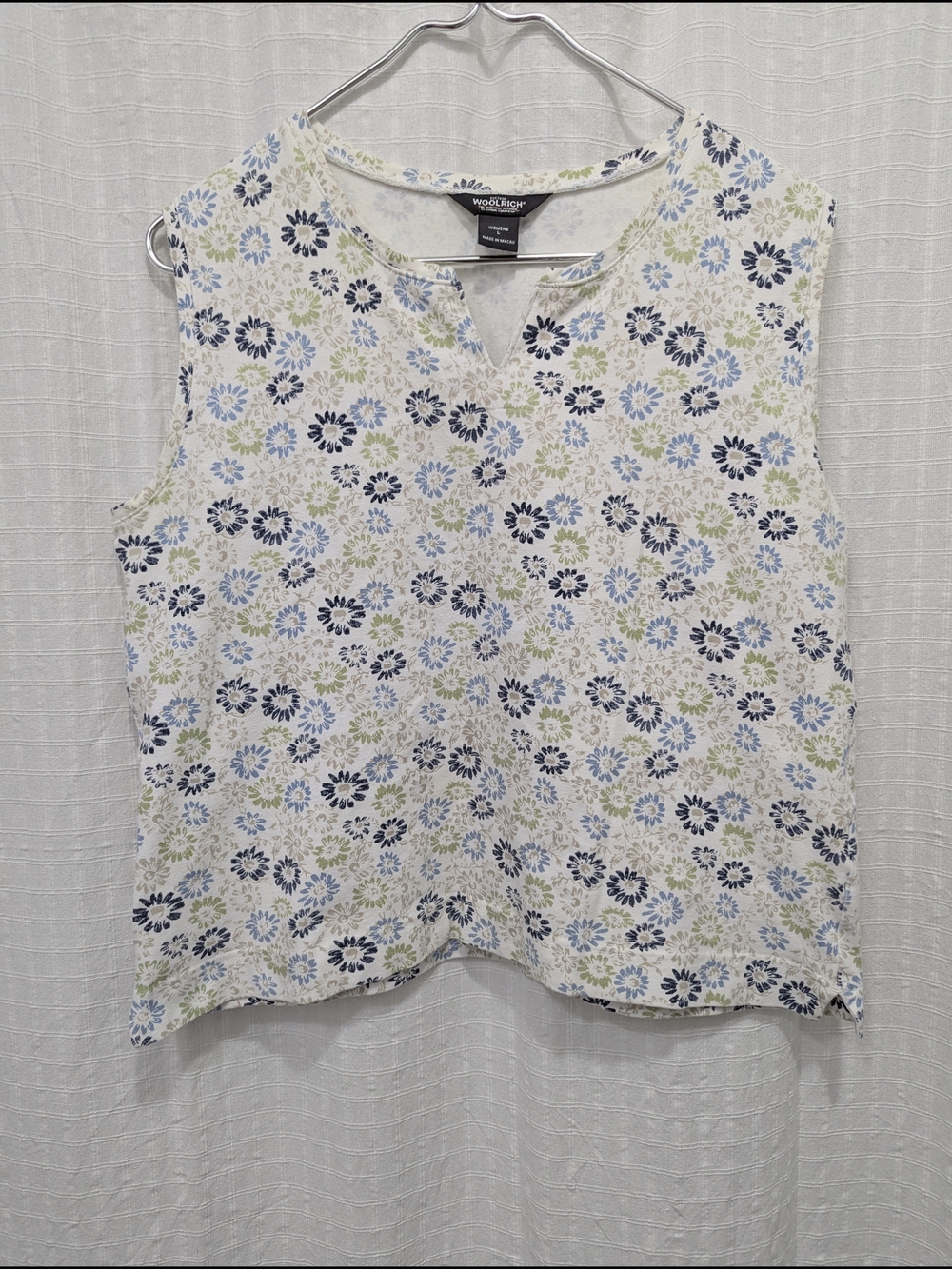 Woolrich White Sleeveless Tank with Blue and Green Floral Print